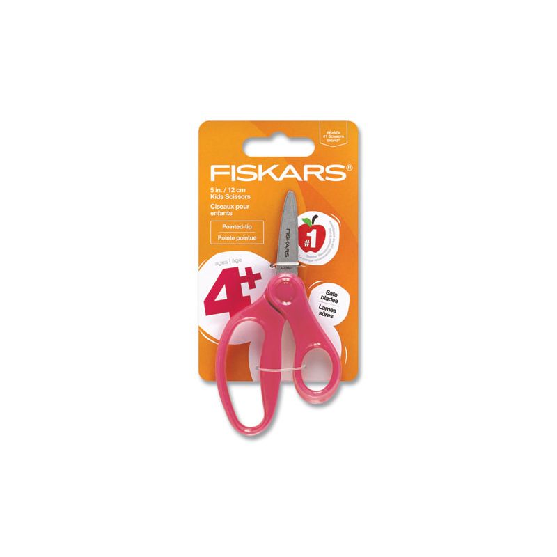 Fiskars Kids Scissors, Pointed Tip, 5" Long, 1.75" Cut Length, Straight Handles, Randomly Assorted Colors, 4 of 8