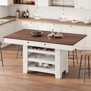 Counter Height Dining Table for 4-6, Farmhouse Wood Dining Table with 2 Drawer, Kitchen Island with 3 Shelves & Wine Rack - 1 of 3