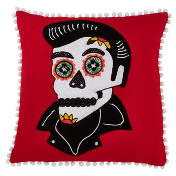 Saro Lifestyle Sugar Skull Pillow - Down Filled, 18" Square, Red