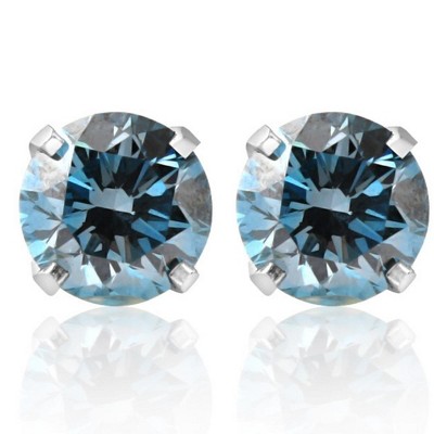 Pompeii3 1 1/10Ct Blue Diamond Studs in 14k White Gold Lab Created