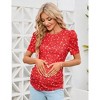 Women's Maternity Shirts Pregnancy Casual Floral Printed Tops Puff Short Sleeve Striped Ruched Side Tunic Top - 3 of 4