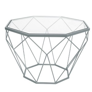 LeisureMod Malibu 23" Octagon Modern Glass Coffee Table – Sleek Geometric Base, Accent Table for Living Room, Lounge & Contemporary Spaces - 1 of 4