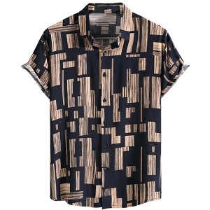 INSPIRE CHIC Men's  Geometric Printed Summer Short Sleeves Beach Hawaiian Shirts - 1 of 4