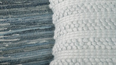 Woven Stripes Kids Square Throw Pillow 20" in White Cotton