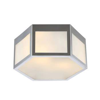 15.75" LED Metal/Frosted Glass Hexagon Sconce Chrome - Jonathan Y
