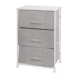 Emma and Oliver 3 Drawer Vertical Storage Dresser with White Wood Top & Gray Fabric Pull Drawers