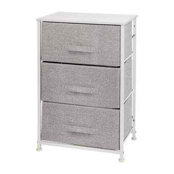 Emma and Oliver 3 Drawer Vertical Storage Dresser with Wood Top & Fabric Pull Drawers