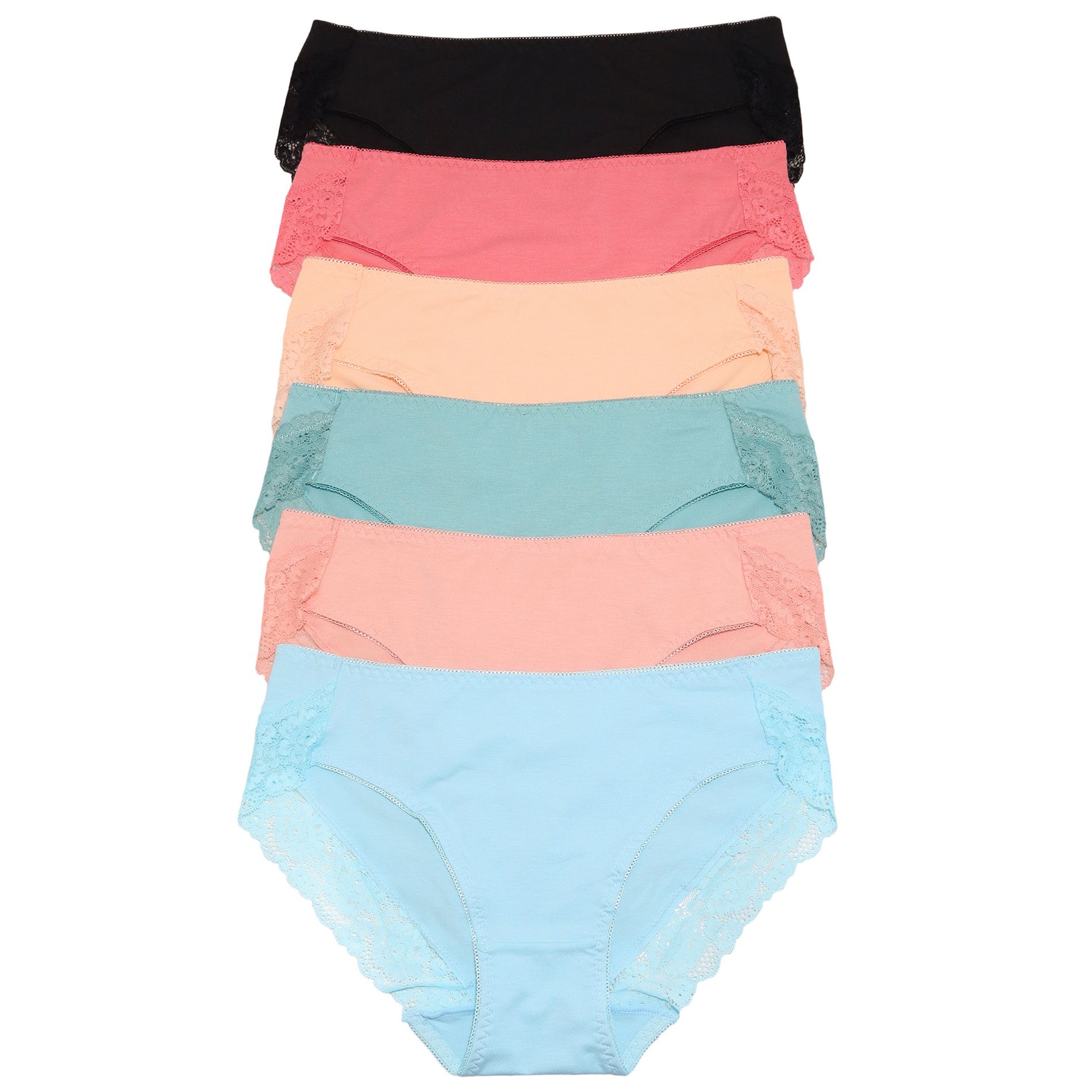 Angelina Womens Cotton Bikini Panties with Back Lace Accent Detail (6-Pack)