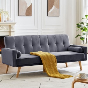MYINDA Mid-Century Velvet Chesterfield Sofa Couch Bed, Modern Love Seats Sofa Furniture, for Living Room Apartment, Dark Gray - 1 of 4