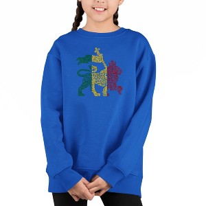 LA Pop Art Rasta Lion - One Love - Girl's Word Art Crewneck Sweatshirt - 1 of 3