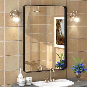 Apmir 24 in. W x 30 in. H Rectangular Aluminum Alloy Framed and Tempered Glass Wall Mirror in Matte Black - 1 of 4