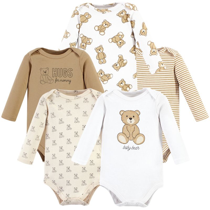 Hudson Baby Cotton Long-Sleeve Bodysuits, Teddy Bears 5-Pack, 1 of 8
