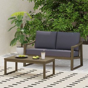 Christopher Knight Home Samwell Outdoor Acacia Wood Loveseat and Coffee Table Set with Sloped Arms - 1 of 4