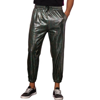 INSPIRE CHIC Men's Sparkly Sequins Dance Metallic Pants