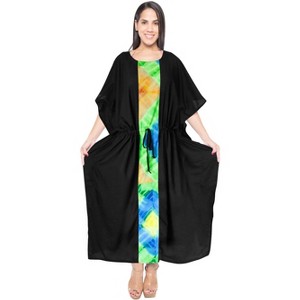 HAPPY BAY Women's House Daily Routine Evening Wear Vacation Casual Dailywear Holiday Loungewear Oversize Caftan Long Boho Sleepwear 2X-3X Black, Solid - 1 of 4