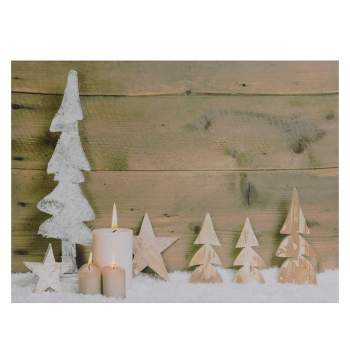 Northlight LED Lighted Flickering Candles and Winter Wooden Trees Canvas Wall Art 12" x 15.75"