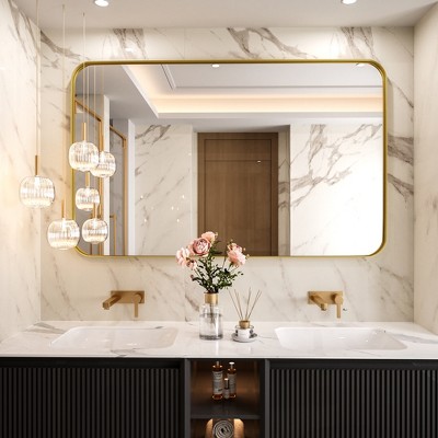 Tempered Glass Rounded Rectangle Framed Wall-Mounted Bathroom Vanity Mirror