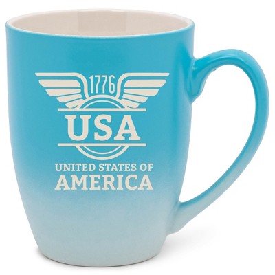 100 North United States of America 10 Ounce Blue and White Two Toned Ombre, Comfortably Fits Your Hands, Ceramic Tea Coffee Cup Mug, USA United States