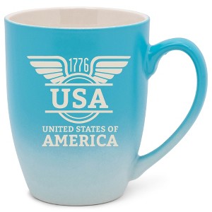 100 North United States of America 10 Ounce Blue and White Two Toned Ombre, Comfortably Fits Your Hands, Ceramic Tea Coffee Cup Mug, USA United States - 1 of 1