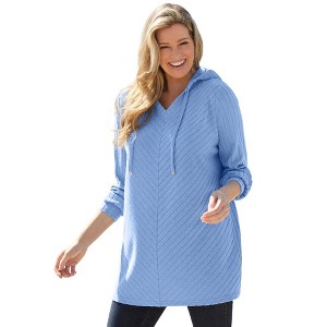 Woman Within Plus Size Rib-Knit High Pile Fleece Hoodie Sweatshirt - 1 of 4