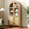 MAYEERTY 63" Tall Arched Storage Cabinets Wood Storage Cabinets with Glass Rattan Door Adjustable Shelf for Living Room Dining Room Natural - 2 of 4