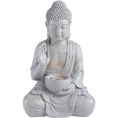 John Timberland Zen Buddha Outdoor Water Fountain with Light LED 19" High Sitting for Table Desk Yard Garden Patio Deck Home