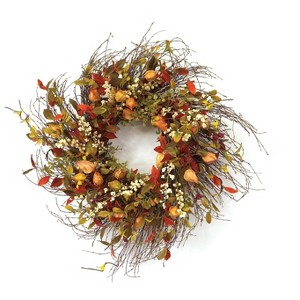 Cape Gooseberry Wreath – 20" Diameter – Indoor and Covered Outdoor Use – By Melrose - 1 of 3