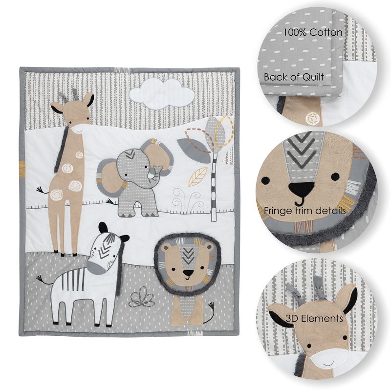 Lambs & Ivy Jungle Safari Gray/Tan/White Nursery 6-Piece Baby Crib Bedding Set, 3 of 11