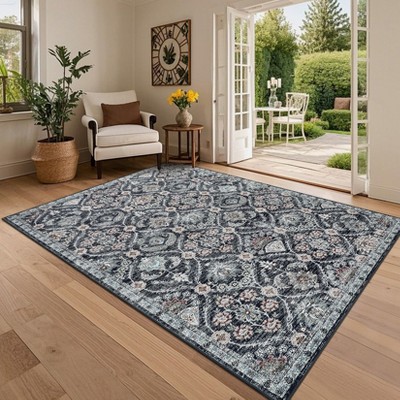 Washable Vintage Printed Rug Non Slip Low Pile Rug Soft Retro Throw Floor Cover Foldable Indoor Carpet for Living Room Bedroom Playroom Nursery