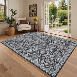 Washable Vintage Printed Rug Non Slip Low Pile Rug Soft Retro Throw Floor Cover Foldable Indoor Carpet for Living Room Bedroom Playroom Nursery - 1 of 4