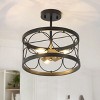 2-Light Black Pendant Light , Industrial Metal Fixture with Gold Accent for Kitchen or Hallway - 2 of 4
