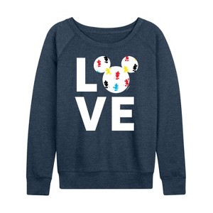 Women's - Disney - Mickey Love Fill Lightweight French Terry Wide Neck Long Sleeve Graphic Shirt - 1 of 4