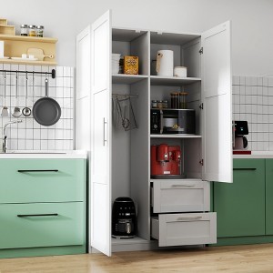 YOOCOZZ High Wardrobe and Kitchen Cabinet with 2 Doors, 2 Drawers and 5 Storage Spaces-White - 1 of 4