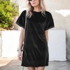 Amaryllis Women's Short Sleeve Velvet Shift Dress with Rolled Cuffs and Round Neckline for Effortless Chic and Comfortable - 3 of 3