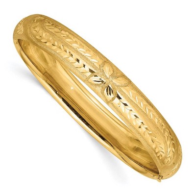 Black Bow Jewelry 11mm 14k Yellow Gold Florentine Engraved Hinged Bangle Bracelet, 7in