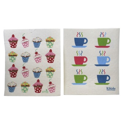 Swedish Dish Cloth Cupcakes & Expresso Mugs Eco-Friendly Absorbant  -  Dish Cloth