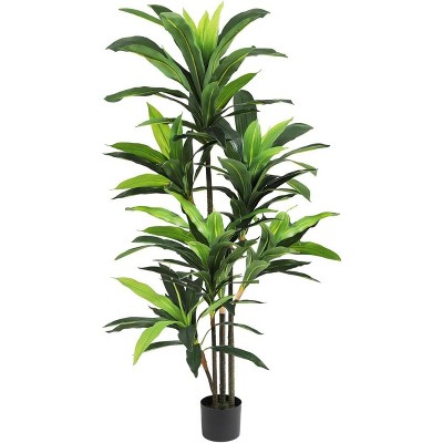 Artificial Dracaena Tree Faux Tree with Planter for Indoor Outdoor Fake Tall Floor Plant in Pot No Maintenance
