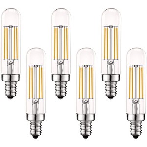 Luxrite E12 LED Tube Bulb 5W=60W Equivalent, T6 T6.5, 3000K Soft White, 500 Lumens, Dimmable, Vintage Candelabra Bulbs, UL Listed 6 Pack - 1 of 4