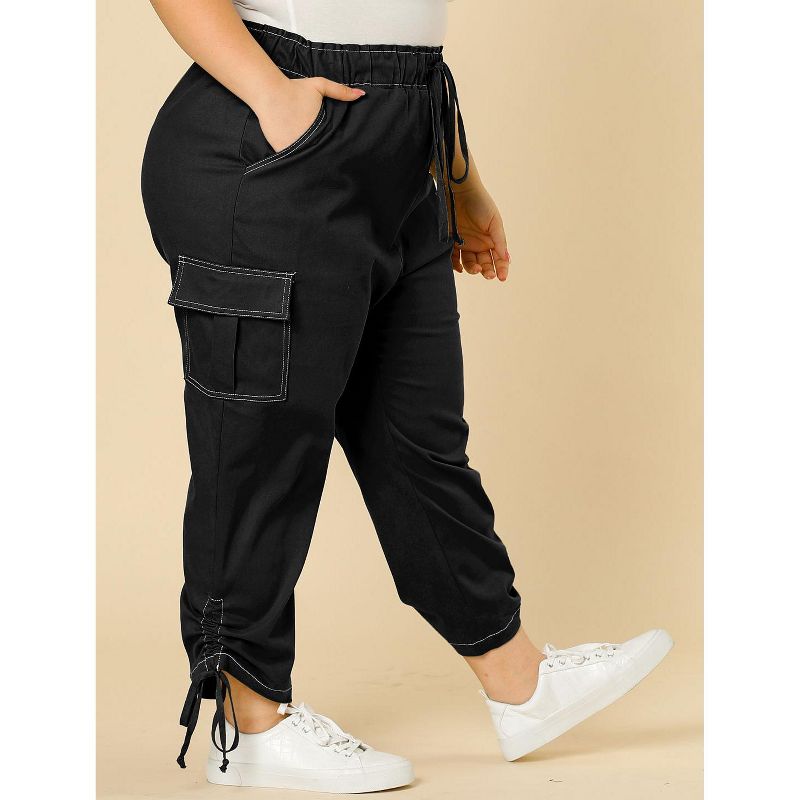 Agnes Orinda Women's Plus Size Drawstring Elastic Waist Cargo Pants with Pockets, 5 of 8