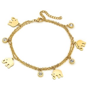 Steeltime Ladies 18k gold plated stainless steel anklet with elephant and adorned with crystals charms - 1 of 4