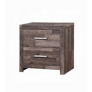 Vynxaria Contemporary 1pc Wooden Nightstand - Dark Oak Finish, Plank Pattern, 2 Drawers, Wood/Composite Wood/Veneer, Bedroom Beside Storage Furniture - 1 of 4