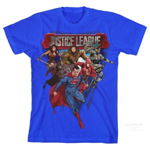 Justice League Movie Superhero Charge Boy's Royal Blue T-shirt - 1 of 3