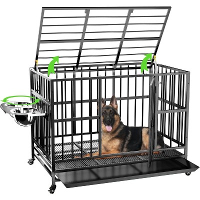 Akoasm 48 Inch Removable Heavy Duty Dog Cage with Wheels & Special Air Lift Rod & 360¡ãAdjustable Bowls