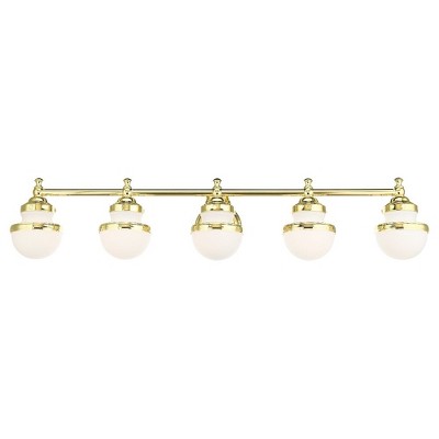 Polished Brass 5-Light Vanity with Satin Opal Glass