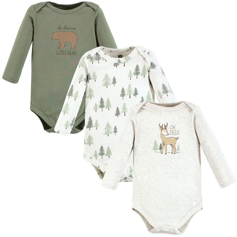 Hudson Baby Infant Boy Cotton Long-Sleeve Bodysuits, Forest Deer 3-Pack, 1 of 7