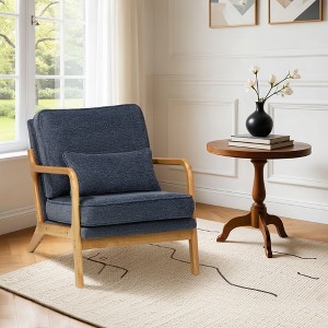 Beige Modern Accent Chair with Lumbar Pillow and Wooden Frame for Living Room or Office - 1 of 4