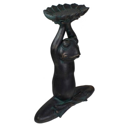 22.25" Gray Yoga Frog with Bird Feeder Ceramic Outdoor Statue