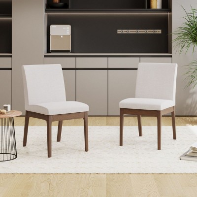 Coolbibila Modern Solid Rubber Wood Legs Dining Chairs Set of 2,Fabric Upholstered Dining Chair, Armless High Back Kitchen Dining Chair