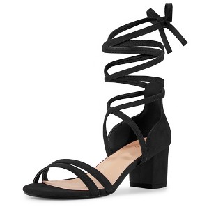 Perphy Women's Strappy Lace Up  Lightly Padded Open Toe Block Heel Sandals - 1 of 4