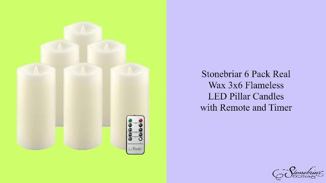 6pk 3&#34; x 6&#34; Real Wax LED Candles with Remote Control Ivory - Stonebriar Collection, 2 of 10, play video